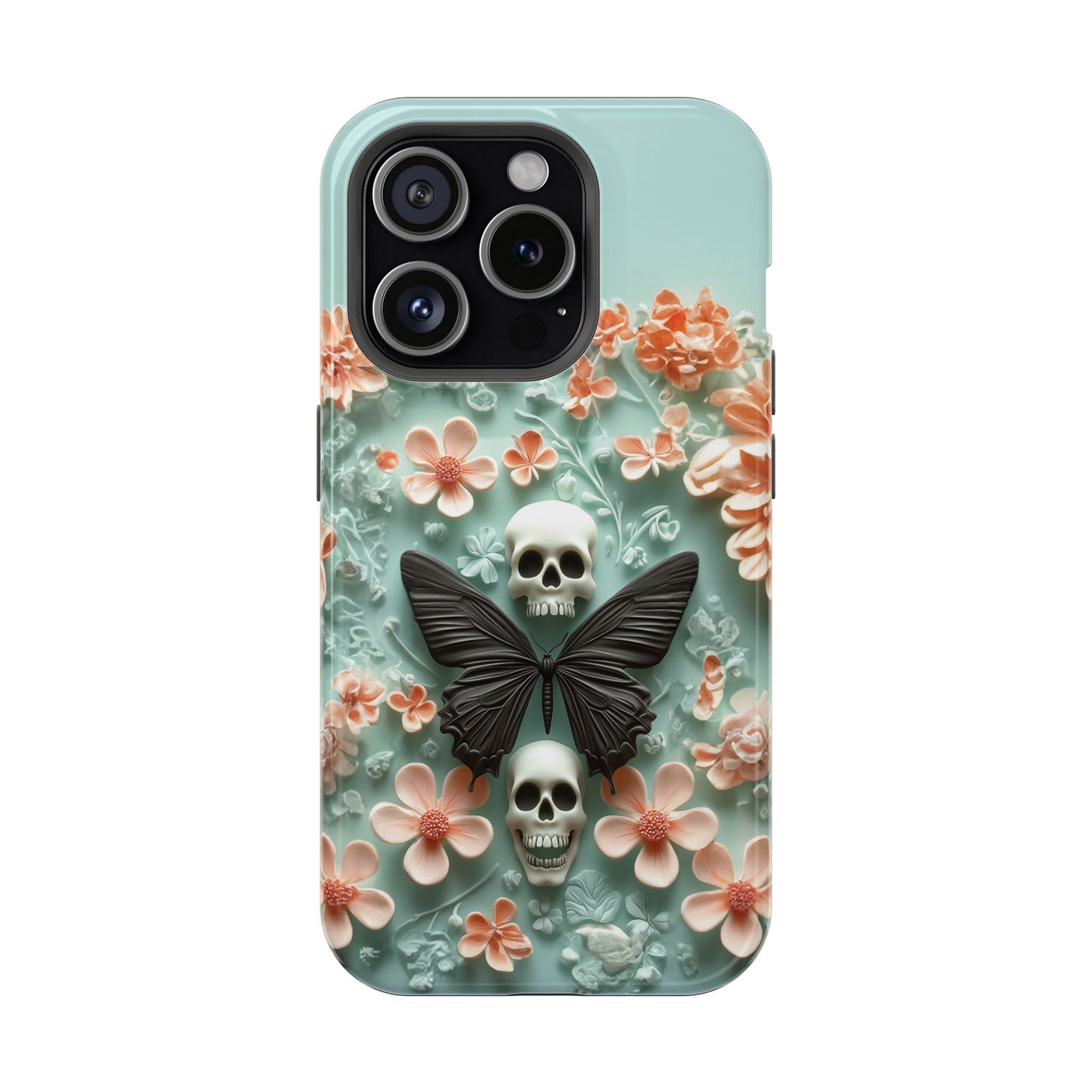 Embroidery look cute Black Butterflies Skulls | Pastel Goth | Impact Resistant Phone Case