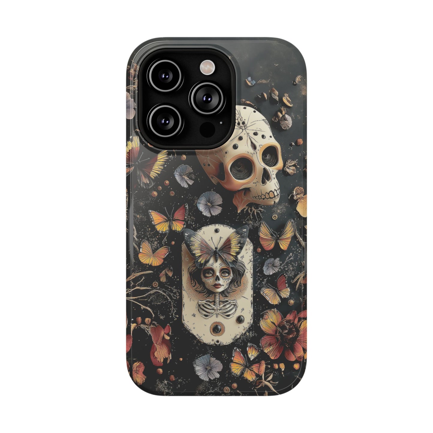 Embroidery look Creepy Doll and Butterflies | Impact Resistant Phone Case