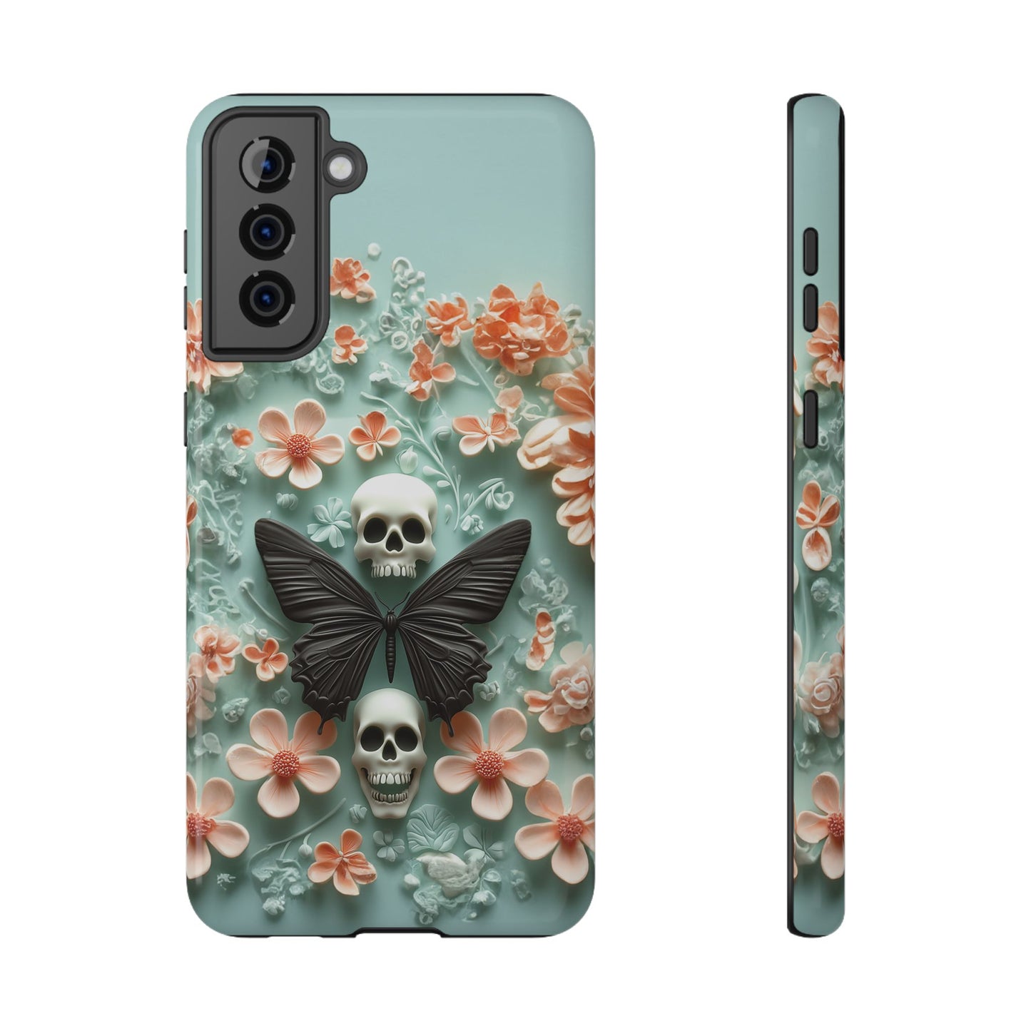 Embroidery look cute Black Butterflies Skulls | Pastel Goth | Impact Resistant Phone Case