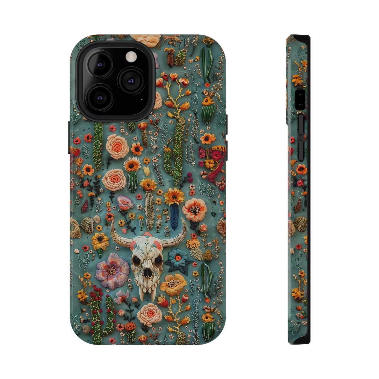 Embroidery look Cute Skulls and Cactus | Vintage Western | Impact Resistant Phone Case